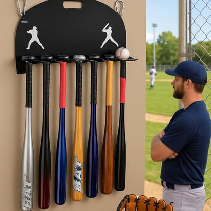 GUTE Baseball Bat Rack Holds 16 Bats Metal Wall Mount Organizer Heavy Duty Garage Storage Caddy Fence Holder - Black