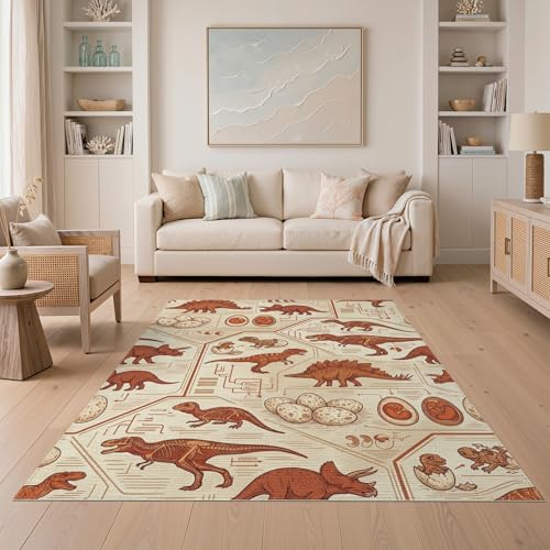 5'x7' Washable Modern Egg Area Rug, Burnt Orange Non-Shedding Pet Friendly Carpet Easy Care Kids Safe Mat for Small Living Room, Playroom, Bedroom | Ref:1942875 - color: Beige/Pattern 31, size: 5' x 7' (Rectangular)