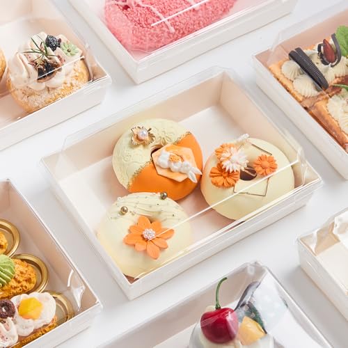 Charcuterie Boxes with Clear Lids, White, 7 x 5 Inches, 50 Pack | Disposable, To Go Bakery Boxes, Dessert Boxes, Food Containers, For Pastries, Chocolate Covered Strawberries, Hot Cocoa Bombs - color: White