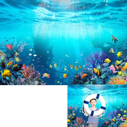 Under The Sea Backdrop 7x5ft Underwater World Blue Ocean Deep Sea Sunlight Seabed Aquarium Photography Background Tropical Fish Turtle Coral Diving Birthday Party Photo Studio Props