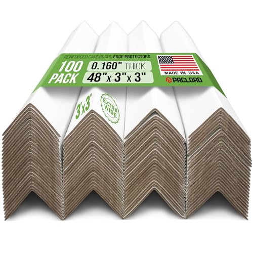 Extra-Wide 48" x 3" x 3" Reinforced Cardboard Edge Protectors (Pack of 100) – 0.16" Standard-Duty Thickness – Cardboard Edge Protectors for Shipping – American Quality Pallet Edge Protector