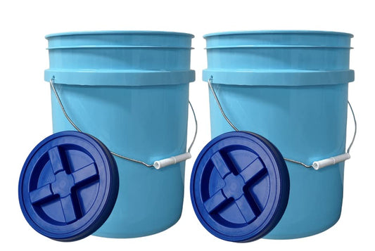 5 Gallon Aqua Food Grade BPA Free Made in USA Bucket Pail with Blue Airtight Double Gasket Screw on Lid (Pack of 2)