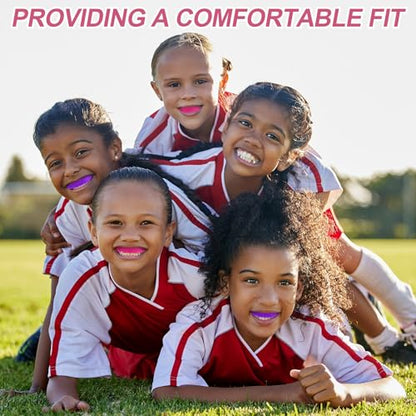 BBTO 6 Pack Kids Youth Mouth Guard for Football Sports, Boys Girls Mouthguard with Case, Soft Mouth Guard for Hockey Boxing Basketball, Ages 4+ - color: Rose Red,purple