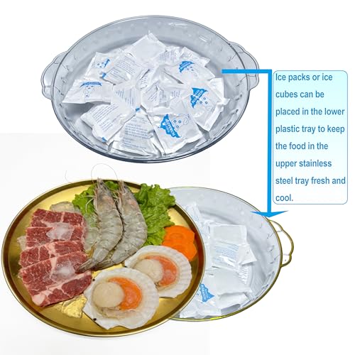 Golden Chilled Serving Tray for Parties 11.8" Compartments Ice Bowl Keeps Food Fruit Dish Cold Platter for Vegetable Seafood Shrimp Cocktail Appetizer Oysters Cheese