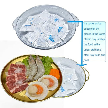 Golden Chilled Serving Tray for Parties 11.8" Compartments Ice Bowl Keeps Food Fruit Dish Cold Platter for Vegetable Seafood Shrimp Cocktail Appetizer Oysters Cheese