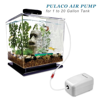 Ultra Quiet Mini Aquarium Fish Tank Air Pump for 1-20 Gallon Fish Bowl with Air Tube Air Bubbler Stone Check Valve