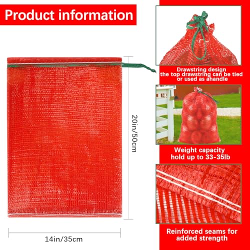 32 Pcs 20x14in Red Mesh Onion Bags with Drawstring, 35 lb Reusable Fresh Produce Onion Storage Sacks For Onions Potato Garlic Citrus Crawfish and Firewood, Washable Breathable Net Bags For Vegetable | Breathable