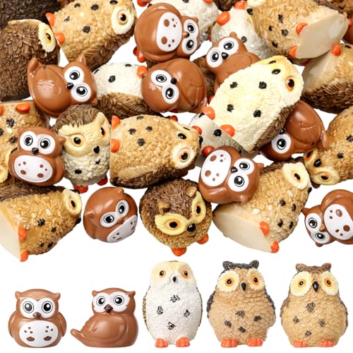 Wesiti 40 Pcs Resin Mini Owl Figurines Owl Miniature Figurines Bulk Mini Resin Statues for Summer Miniature Garden Accessories Micro Landscape Plant Pots Bonsai Fairy Decorations (Elegant Style) - style: Elegant Style