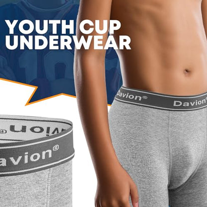 Davion 2-Pack Baseball Cup Youth Boys Underwear with kids Soft Athletic Cup - color: Light Grey-2pack, size: Medium