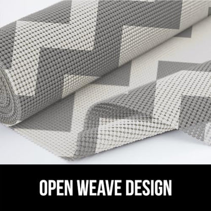 GORILLA GRIP powerGRIP Drawer Shelf and Cabinet Liner, Thick Strong Hold, Non-Adhesive Liners Protect Kitchen Cabinets and Cupboard, Bathroom Drawers, Easy Install, Breathable Mat, 12" x10' Gray White - color: Chevron: Gray/White, style: 12" x 10'