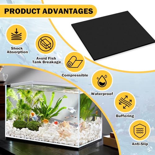 Aquarium Leveling Mat with Self-Adhesive Backing for Under Tank, 12 x 20 inch x 1/4" Thick Shock-Absorbing Fish Tank Pad Foam Compressible Neoprene Mat for 5/10 Gallon Fish Tank - size: 11.8 x 19.7 inch