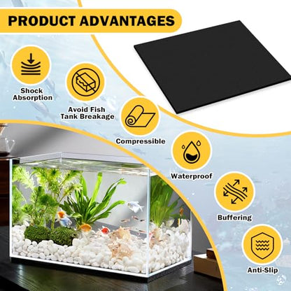 Aquarium Leveling Mat with Self-Adhesive Backing for Under Tank, 12 x 20 inch x 1/4" Thick Shock-Absorbing Fish Tank Pad Foam Compressible Neoprene Mat for 5/10 Gallon Fish Tank - size: 11.8 x 19.7 inch