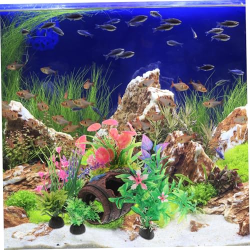 Kisangel 9pcs Broken Barrel Aquarium Decorations with Artificial Plants Betta Cave Hideout Fish Tank Barrel Ornament for Fish Shrimp Betta Goldfish and Reptiles Hideouts Accessories