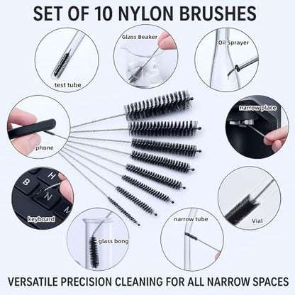 12 Pcs Glass Tube Pipe Cleaning Brush Set – 35" Flexible Hose Brush, 17" Extra Long & Multi-Sized Nylon Cleaners for Curved Glass Tubing, Narrow Neck Tumblers, Straws & Crevices