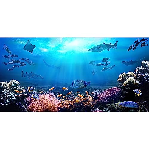 8x4ft Underwater World Backdrop for Photography Aquarium Seabed Rocks Lights Coral and Fishes Tropical Ocean Scene Under The Sea Background Kids Party Decoration Banner Photobooth Props - size: 8x4ft