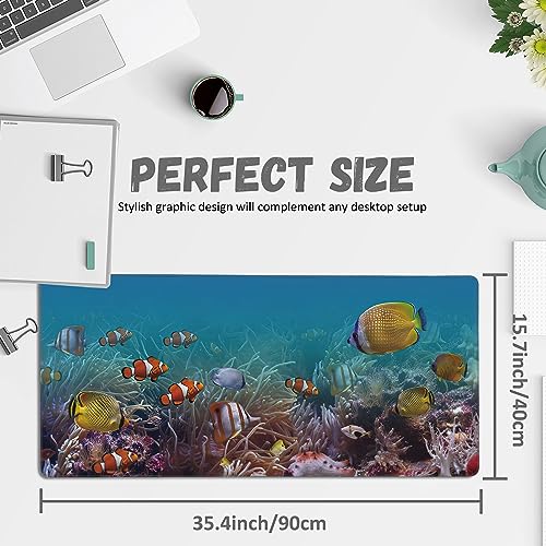 Large Mouse Pad Colourful Underwater World Exotic Fishes Extended Gaming Mouse Pad Non-Slip Desk Mat with Stitched Edge Laptop Computer Keyboard Mousepad for Office Home 35.4" x 15.7" - color: Colourful Underwater World Exotic Fishes