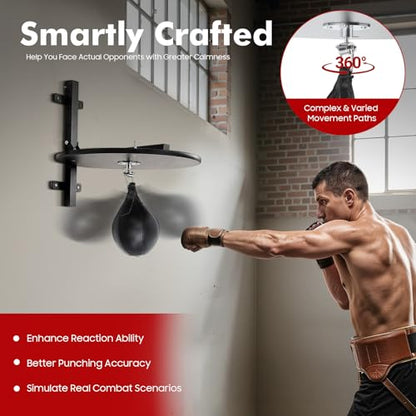 Speed Bag Platform Kit, Professional Wall-Mounted Speed Bag Platform Kit with PU Punching Ball, Adjustable Height Heavy Duty Boxing Training Equipment for Home Gym Office - color: Black