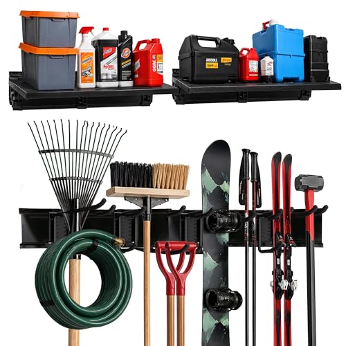 TIDYME Garage Tool Organizer Wall Mount 64", 2 Shelves & 4 Double Hooks - size: 64"