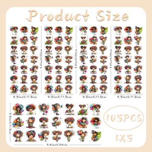 UV DTF Cup Wrap Rub on Transfer Stickers, 105 Sheets Whimsical Flower Fairy Girl for Cup, Glass, and Furniture, Clear Adhesive Sheets for Home Decor