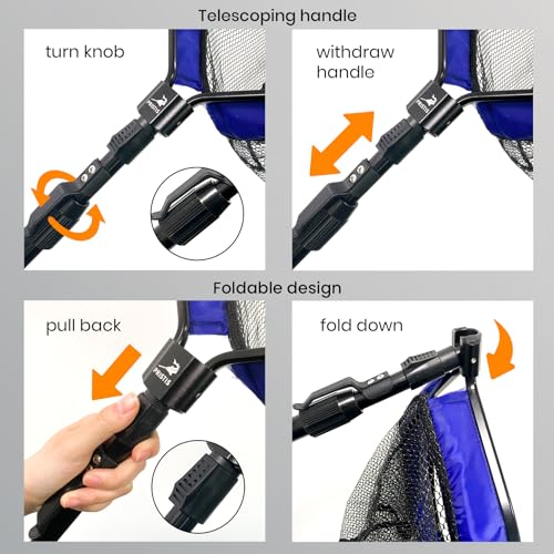 Floating Lightweight Fishing Net with Telescopic Pole Handle, 20'' Deep Net, Rubber Coat Landing Net Freshwater Saltwater, 39'' Foldable Extendable Dip, Boat Kayak for Catch Release