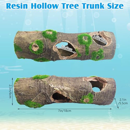 2 PCS Small Tree Trunk Aquarium Fish Tank Ornament, Betta Fish Hideout Caves, Resin Moss Tree Trunk Aquarium Decoration with Holes and Caves
