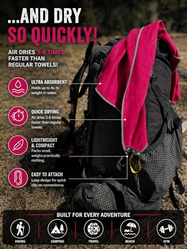 Backpacking Ultralight Quick Dry Microfiber Soft Fast Drying Hand and Face Towel Wash Cloth Camping Yoga Hiking Active Lifestyle (Magenta, Medium16x28) - color: Magenta, size: Medium