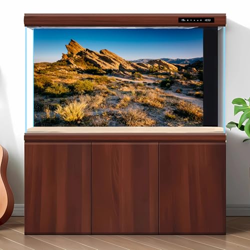 Desert Reptile Tank Background Evening Light on Rocks Terrarium Background Sunset Desert Rocky Bush Thorns Reptile Enclosure Backgrounds Desert Gobi Bearded Dragon Tank Aquarium Backgrounds 30x18in - color: Gobi Gold, size: 30(W)x18(H)inches/ 75(W)*45cm(H