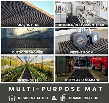 Envelor Interlocking Rubber Floor Tiles with Drainage Holes Anti Fatigue Garage Floor Mat Non Slip Wet Area Mat for Bar, Kitchen, Restaurant, Outdoor, Modular Snap Together 4-Pack, 36 x 36 inches - size: 36 x 36 Inches, 4 Pack