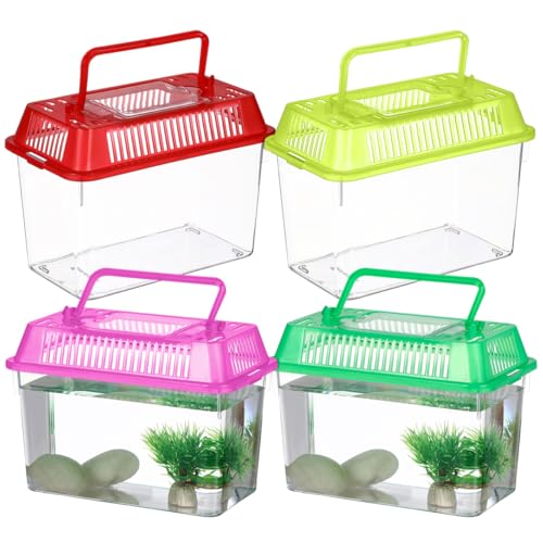 4pcs Mini Fish Tank: Portable Handheld Fish Tank Lightweight Aquarium Mini Portable Snail Terrarium Crabs Habitat for Shrimp Turtle Shrimp Goldfish Beach Toys Plastic (Random Color) 5.89X4.32X3.73In