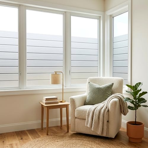 Privacy Window Film Frosted Window Cling Wide Strips Covering Non Adhesive Removable Window Sticker Glass Door Film UV Blocking for Home Office Living Room,17.5 x 78.7 Inches