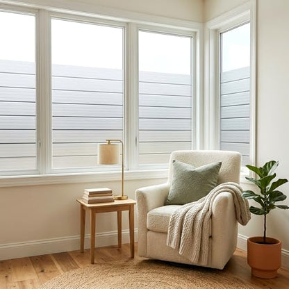 Privacy Window Film Frosted Window Cling Wide Strips Covering Non Adhesive Removable Window Sticker Glass Door Film UV Blocking for Home Office Living Room,17.5 x 78.7 Inches