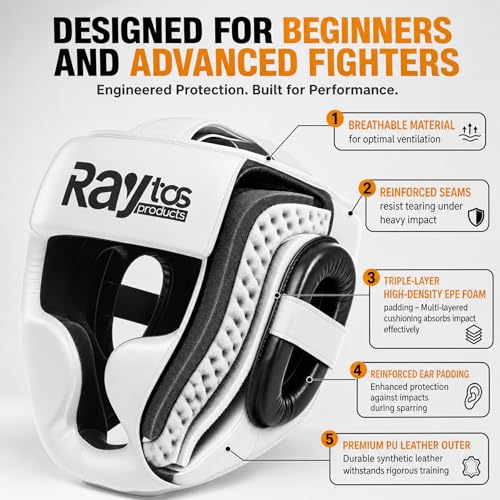 Boxing Headgear for MMA,Sparring,Muay Thai|Head Guards for Men Women | Adjustable,Lightweight,Breathable Protection,Open Face Head Gear,Fits 21-25 in,Kickboxing,Taekwondo,Karate Training Helmet - color: White