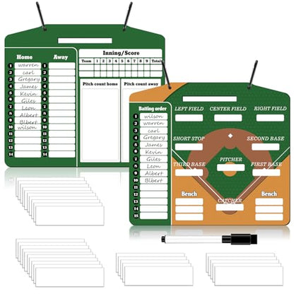 Engrowtic Magnetic Baseball Lineup Board for Dugout Metal Baseball Coaching Clipboard Softball Coaching Equipment with 30 Pcs Lineup Cards 2 Pcs Strong Clips and Erasable Pen for Batting (Green) - color: Green