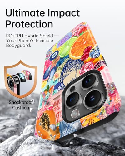 for iPhone 14 Pro Max Case, Cute Fruit Lemon Seashell Summer Collage Phone Case, Compatible with Magsafe, Trendy Western Glossy Yellow Magnetic Slim Shockproof Protective Women Girl Men Cover