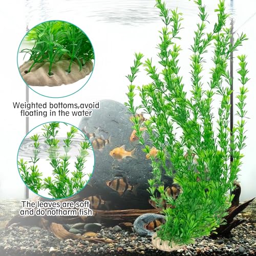 23" Tall Aquarium Plastic Plants - 2 Pack Soft Fish Tank Decor, Artificial Green Grass Cluster for Aquariums, Safe Bendable Underwater Plants（Green Style B）