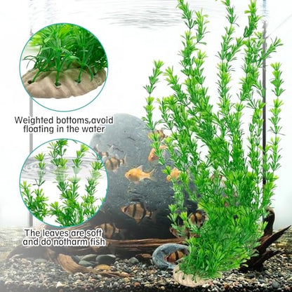 23" Tall Aquarium Plastic Plants - 2 Pack Soft Fish Tank Decor, Artificial Green Grass Cluster for Aquariums, Safe Bendable Underwater Plants（Green Style B）