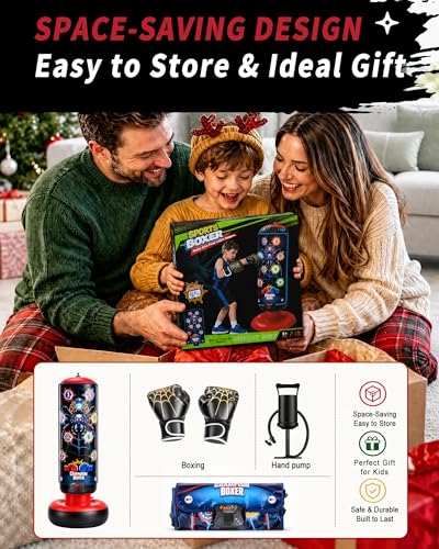 Punching Bag for Kids with Stand, LED Scoring Boxing Set with Gloves, Freestanding Electronic Boxing Machine with 4 Game Modes & Music for Boys Girls Ages 3-12