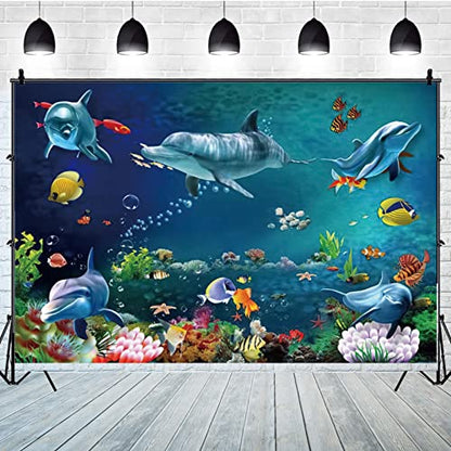 Yeele 5x3ft Ocean Dolphin Backdrop Under The Sea Coral Fish Photography Background Underwater World Aquarium Decoration Banner Photo Booth Studio Prop