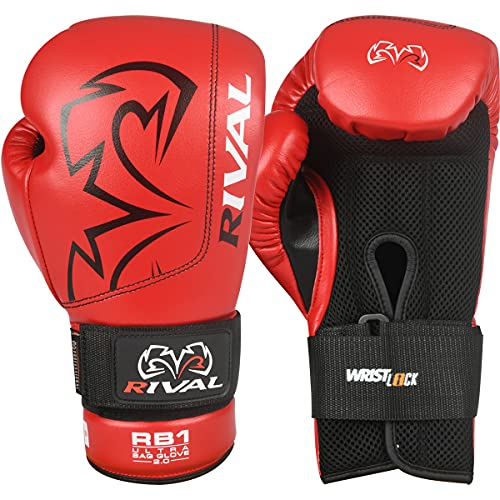 RIVAL Boxing RB1 2.0 Ultra Bag Gloves, Hook and Loop Closure, Super-Resistant Microfiber, High-Density Foam, Breathable Mesh Palm - color: Red, size: Medium