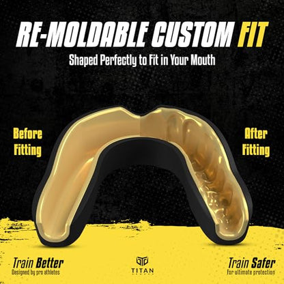 Mouth Guard Boxing, Dual-Layer Boil & Bite Mouthguard, Adult | Premium Dual-Layer | Case Included | Adult & Youth Custom-Fit Mouthpiece | Football, MMA, Hockey, Lacrosse, BJJ, Basketball - color: Gold, size: Adult Age 11+