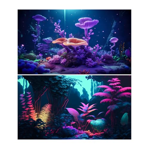 2 Packs Ocean Seabed Aquarium Background Colorful Tropical Coral Reef Fish Tank Background Pastel Colors Jungle Theme Terrarium Backgrounds Under The Sea World Purple Sunrays Fish Tank Poster 24x12in - color: Purple, size: 24(W)x12(H)inches/ 60(W)*30cm(H)