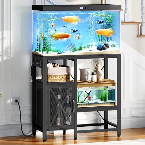 MAHANCRIS 20-37 Gallon Fish Tank Stand, Aquarium Stand with Power Outlet and Storage Cabinet, Heavy Duty Tank Stand Suitable for Turtle Tank, Reptile Terrarium, for Home Office, Black FTHB40E01 - color: Black, size: 20-37 Gallon