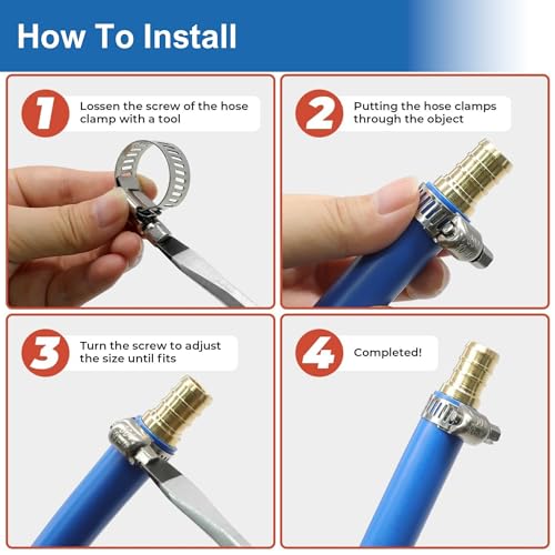 #4 Mini Hose Clamp 10Pcs, Adjustable Stainless Steel Band with Zinc Plated Screw, Wire Hose Clips Worm Gear Hose Clamps