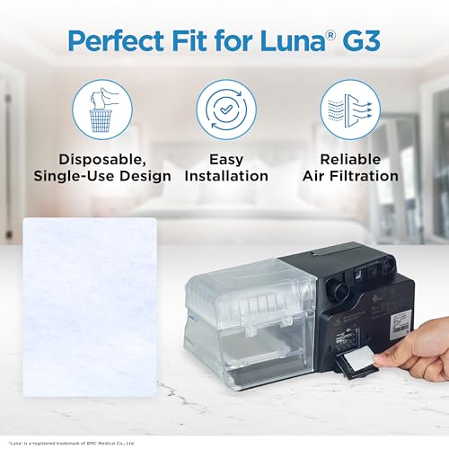 resplabs CPAP Filters for React Health Luna G3, 60 Pack Disposable Replacement Filters - Also Fits 3B Luna G3-1+ Year Supply