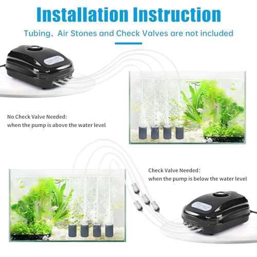 AQUANEAT Aquarium Air Pump 300GPH, for up to 200 Gallon Fish Tank, Powerful Hydroponic Aerator Pump, Adjustable Oxygen Bubbler