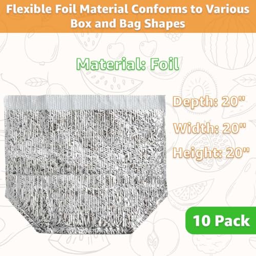 Insulated Box Liner for Frozen Food, Meat, or Fish, Foil Thermal Shipping Bag, 10 Pack 20 x 20 x 20