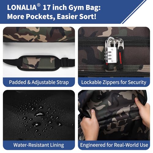 30L Gym Sport Duffle Bag, 17 inch, Camo - color: Camo
