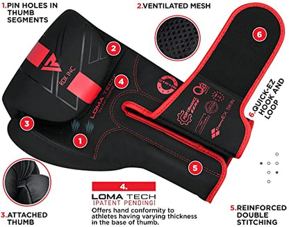 RDX Boxing Gloves, Pro Training Sparring, Maya Hide Leather, Muay Thai MMA Kickboxing, Men Women Adult, Heavy Punching Bag Focus Mitts Pads Workout, Ventilated Palm, Multi Layered, 8 10 12 14 16 18 Oz - color: RED, size: 14 OZ