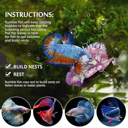 balacoo 2Pcs Betta Fish Leaf Hammock Pad Aquarium Tank Plastic Plants with Suction Cup for Simulating Natural Habitat Spawning Grounds Spot Breeding Resting Bed