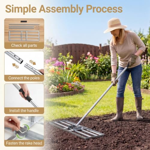 COSTWAY 30x10 Inch Lawn Leveling Rake, Soil Sand Dirt Leveling Tool, Ground Leveler for Yard, Landscape, Garden, Pasture (Silver, 30"x10") - color: Silver